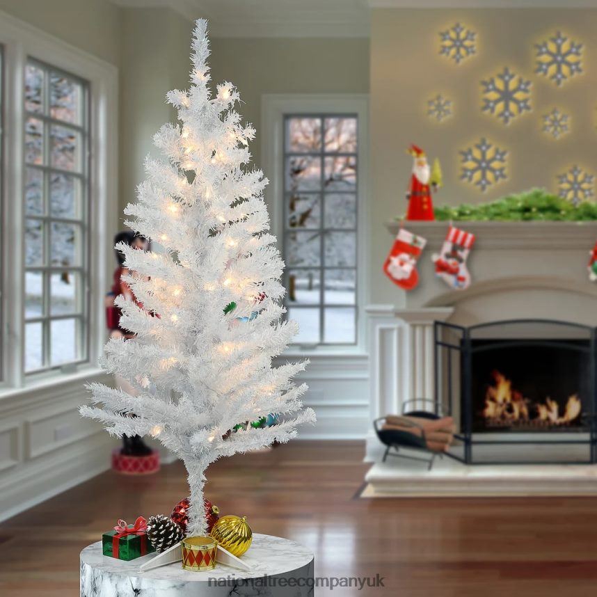 Trees | National Tree Company Pre-Lit Artificial Christmas Tree White Tinsel White Lights Includes Stand 4 feet F2L4F79